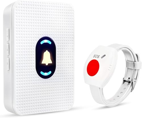 Daytech Avisador Personas Mayores,Transmisión inalámbrica 150M Botón de Emergencia para Ancianos,Pulsera Alarma Personas Mayores(1 Receptor + 1 Pulsera)