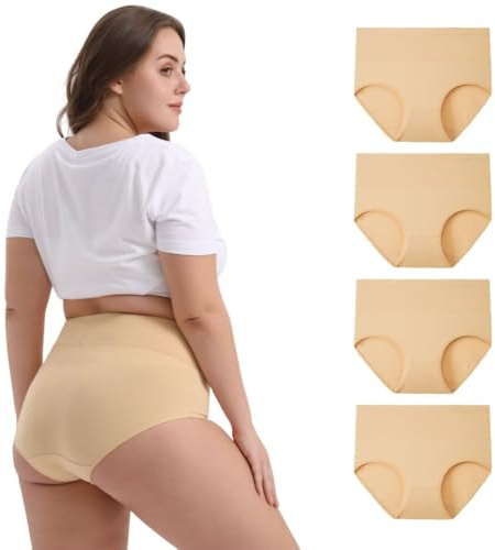 INNERSY Culotte Grande Taille Femme Shorty Coton Slip Taille Haute Lot de 4 | Sous Vêtement Élastique Maxi 44-62, Culottes Respirant Post Accouchement Cesarienne, Sans Étiquette, Sport, Confort Quotidien