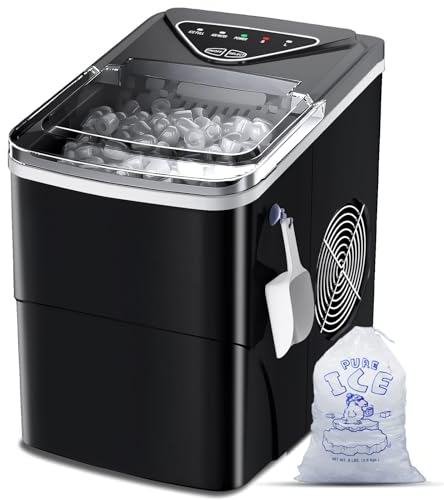Eiswürfelmaschine Mini Tragbar,15kg/24h,Kompakt Eiswürfelbereiter Maschinen Arbeitsplatte,6-Minuten-Schnelleis-Maschine,Selbstreinigende ice maker für Zuhause，Schwarz