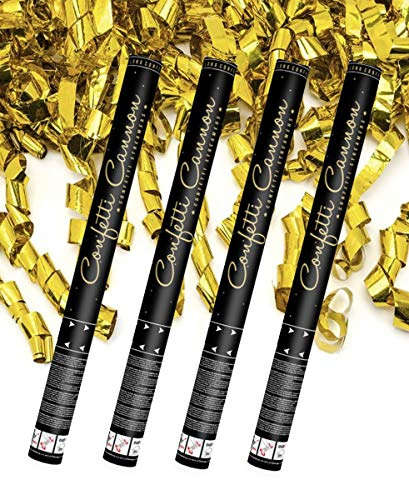 Max. Storlek (80 cm) partykanon, partypopper streamer®bilsmycken (4 stycken, serpentiner guld)