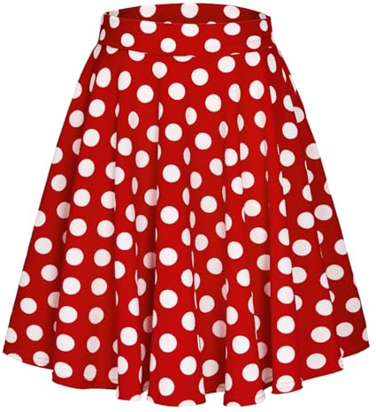 EXCHIC Mujeres Elegante Cintura Elástica A-Línea Midi Falda Base Uniforme Plisada Patinaje Falda(XL, 3)