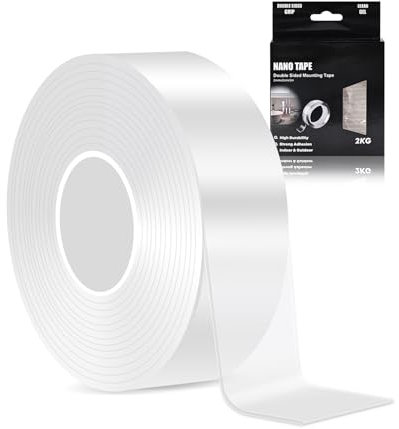 KitchenRaku Double Sided Tape Heavy Duty, 1.18 x 120 Strong Nano Tape, Adhesive Double Sided Sticky Tape for Walls/Carpet, Washable and Removable Clear Invisible Tape Picture Hanging Strips for Home