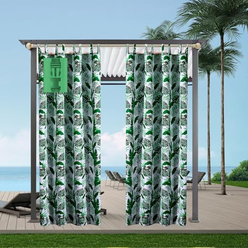 Comlax Rideau d'extérieur - Imperméable - Feuilles tropicales - Rideau d'extérieur pour balcon, terrasse - Protection UV et coupe-vent - 1 pièce - Gris - 132 x 245 cm