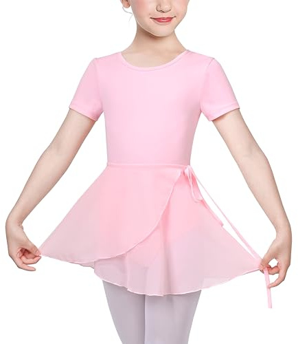 Robe de Ballet pour Enfants 2 pièces Fixer Rose Vêtements de Ballet pour Filles Robe de Danse Manche Courte 4-5 Ans