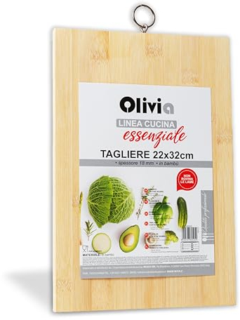 IPEA Tagliere Rettangolare in Legno Con Occhiello in Metallo per Verdure, Frutta, Salame - 32 X 22 cm - Tagliere da Cucina Multiuso per Tagliare e Servire Antipasti, Pane, Formaggi - Vassoio Bambù