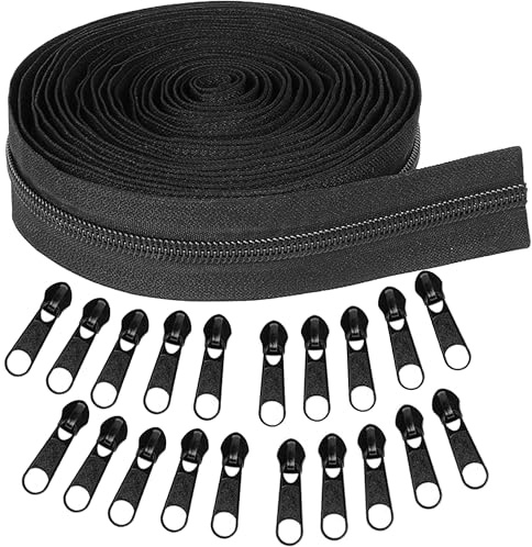 YIEN-SmallBB Metallic Nylon Coil Zippers #5 10 Yards Sewing Zippers Bulk DIY Zipper by The Yard Bulk with 20PCS Zipper Slider for DIY Sewing (Black)