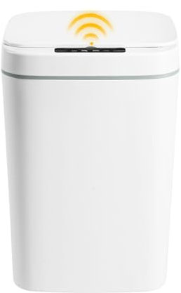 SABUIDDS Pattumiera con sensore automatico da 16 l, con apertura e chiusura automatica, coperchio rimovibile, touchless, pattumiera per ufficio, bagno, camera da letto, camper, bianco