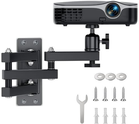Nakelulu Faltbarer Projektor Wandhalterung, Verstellbare Beamer Halterung Wand mit 1/4 Gewinde, Deckenwand Beamer Halterung mit 360° Drehung für Heimkino, Büro oder Spielzimmer
