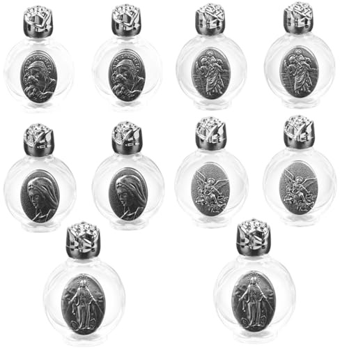 CUCUFA Holy Water Bottle, 10PCS Embossed Holy Water Container, Empty Glass Sprinkler, Style 2 Flask for Decor