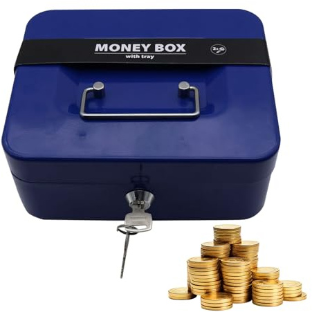 Safe Box - Caja de seguridad para dinero, caja de seguridad, banco de dinero, banco de dinero, banco de monedas, cerradura de protección de datos, mango de almacenamiento con llave, cajón de dinero