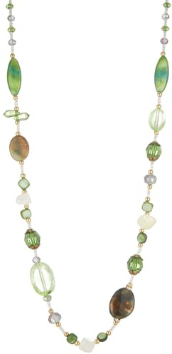 FULU AUTUMN Long Silver Beaded Necklace for Women Chain Necklace with Shell Crystal Pearl Beads Fashion Jewellery Gifts for women(70-Green)