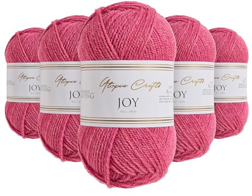 Utopia Crafts JOY – Fil DK 100% Acrylique pour Tricot & Crochet – Aiguilles n°4 – Pack 5 Pelotes de 50g – Oeko-Tex Standard 100 – Bonnet, Écharpe, Couverture, Amigurumi, Rose