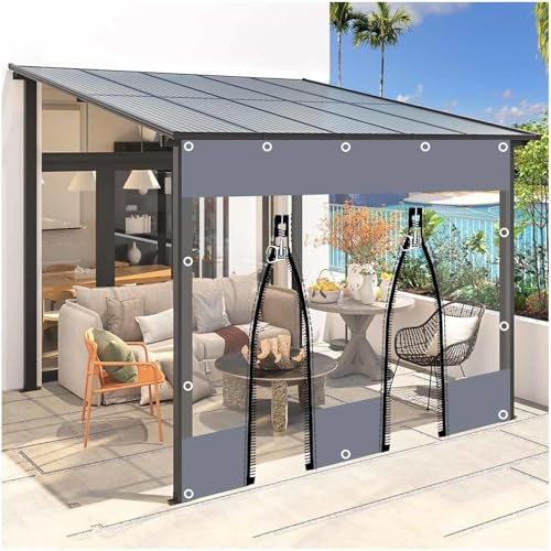 Waterproof Clear Tarp Curtains, Outdoor PVC Transparent Tarpaulin Side Panels, with Zipper Door, Weatherproof Tarpaulin for Pergolas Terraces Garages, 0.3mm,2zips-1.5x2.5m/4.9 * 8.2ft