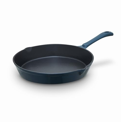 Barbary & Oak Nattura 26cm Cast Iron Round Pan, Durable Enamel Interior, Induction Compatible, Dual Side Spouts, Agave, BO800255AGV
