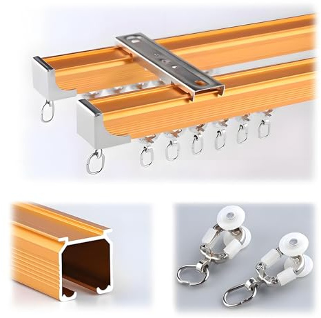 Binario per tende a 2 corsie da 1 a 5 m, per montaggio a soffitto e parete, lucido, 2 m, asta per tende per un movimento fluido della tenda, ideale per la decorazione di casa e ufficio