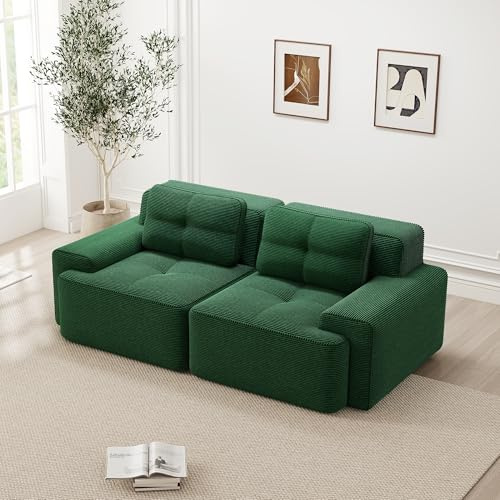 Bladez Boneless - Divano modulare in velluto a coste senza montaggio, divano letto modulare con braccioli larghi e base antiscivolo, moderno divano Loveseat per soggiorno (verde, 2 posti)