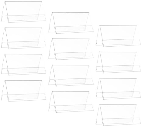 WEKAMOS Soportes para Placas de Identificación de Mesa Transparentes Doble Cara 12 Piezas, Plástico Resistente 120x60 Mm, Portanombres en V para Oficina, Sala de Reuniones y