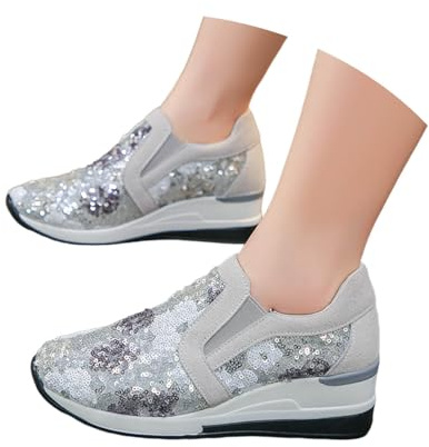Generisch Sneaker tradizionali da donna con lacci, tessuto a rete traspirante, eleganti scarpe sportive, scarpe casual, scarpe sportive Oktoberfest, scarpe da trekking, argento, 39 EU