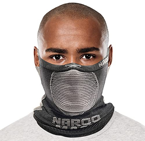 Naroo X5-2-in-1 Reversible Neck Gaiter with Breathable holes and Ear Loops for Winter Running Skiing Snowboarding Biking (Black)