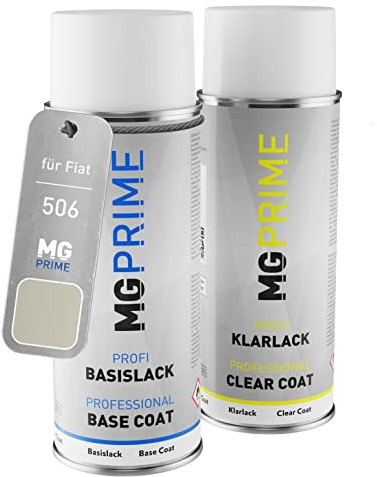 MG PRIME Autolack Sprühdosen Set für Fiat 506 Golden White Metallic/Golden Weiss Metallic Basislack Klarlack Spraydose 400ml