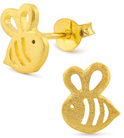 Monkimau Damen Ohrringe Biene Ohrstecker aus 925 Sterling Silver echt Silber mit 18K Gold plattiert