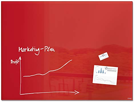 SIGEL GL212 Premium Glas-Whiteboard 120x90 cm rot hochglänzend, SGS geprüft, einfache Montage, incl. 2 starke Magnete, Glas-Magnettafel Artverum