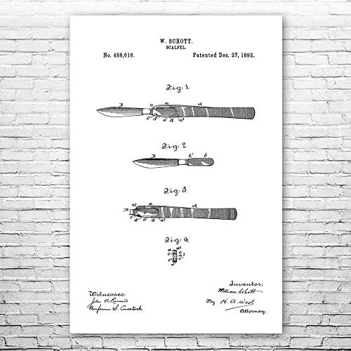 Surgical Scalpel Poster Print, Surgeon Gift, Medical Decor, Doctors Office Art, Nurse Gift, Medical School Art Black & White (9 inch x 12 inch)