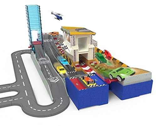 Driven by Battat Pocket 80 Teile Mini Set Rennstreck zum Zusammenklappen, Straßenschilder und mehr – Spielzeugautos mit Zubehör und Funktionen Spielzeug ab 3 Jahren WH1108Z