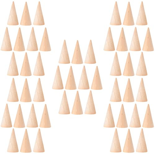 EXCEART Wooden Cone Ring Cone Ring Stand DIY Crafts: Height 5 cm Craft Blanks 50 Pieces Mini Christmas Tree Modelling Craft School Projects Christmas Party Decoration