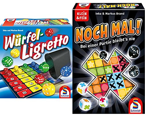 Schmidt Spiele 49611 Würfel Ligretto & 49327 Noch mal! - Würfelspiel, Kind, Transparent, Vierfarbig, Hexaeder, Kunststoff, Spieldose, Spiele