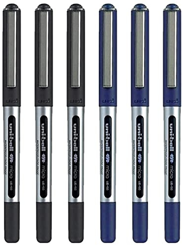 Uni-ball Eye Micro Ub-150 - Penna a inchiostro gel, 0,5 mm, confezione da 6 – 3 x nero, 3 x blu