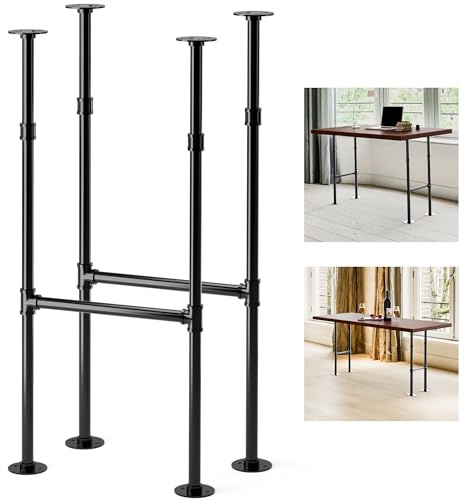 Yes4All 38 Inches Metal Table Legs, Industrial Pipe Counter Bar Height Table Legs, Desk Legs for DIY Dining Table, Workbench, Replacement H Shape Parts with Gloss Black Powder Coating - Set of 2