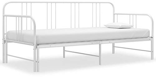 Gecheer Utdragssäng, dagsram, bäddsoffa, utdragbar soffa, bäddsoffa, sängram, dagsäng, stoppad soffa, bäddsoffa, gästsäng, metallsäng, bäddsoffa, soffa, vit, metall, 90 x 200 cm