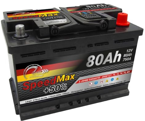 SMC Autobatterie Speed Max 80Ah 12V 750A L3 Starterbatterie für Autos mit hohem Energiebedarf ersetzt 70 71 72 75 77 80 ah überlegene Leistung Pluspole Recht Wartunsfrei