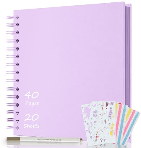 AIOR Album Fotografico 21x21cm Spirale Scrapbook, Fai da Te Scrapbooking Album 40 Pagine Guestbook, Regali Nozze Natale Valentino Regalo di Anniversario Compleanno (Viola)