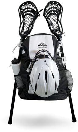 SPORTINE Extra Large Lacrosse Backpack, Shoe Compartment and Two Lax Stick Holders, Holds All Field Hockey or Lacrosse Equipment, Multifunctional Sports Backpack Waterproof Bag for Adults, White, XL
