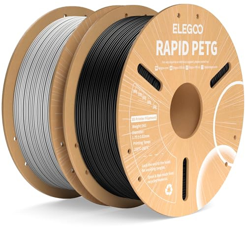 ELEGOO Rapid PETG Filament 1.75mm Schwarz Grau 2 KG, High Speed 600mm/s 3D Drucker Filament Maßgenauigkeit +/- 0.02 mm, 1kg Pappspule(2.2lbs) Passend für die Meisten 3D Printer