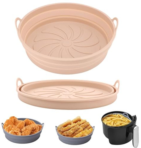 Silicone Moule Air Fryer Accessoires, Réutilisable Panier Friteuse à Air, Airfryer Chaud Plat Pot Pliable Doublure Liner pour Friteuse Air, Micro-ondes, Four (Rose)