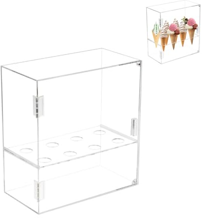 KVMORZE 8 Holes Ice Cream Cone Holder Stand, Acrylic Cabinet With Handle, Transparent Waffle Hand Roll Sushi Display Box, Bracket for Weddings, Parties, Anniversaries