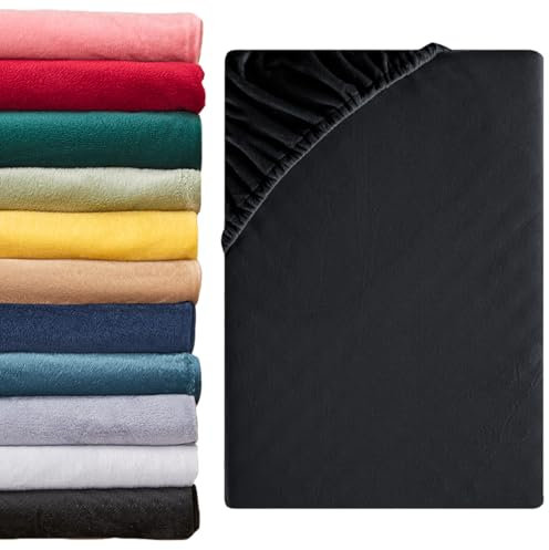 Beqnat Spannbettlaken 180x200cm - 200x200cm Winter Teddy Plüsch Bettlaken Flauschig Fleece Spannbetttuch Cashmere Touch Kuschelig Spannleintuch | Farbe: Schwarz