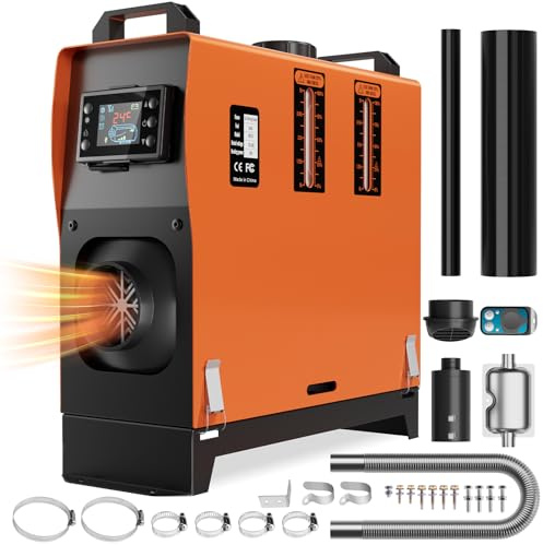 8KW 12V Diesel Heater All in One, Portable Parking Diesel Air Heater with 5L/1.3Gal Fuel Tank, Adjustable Heating Temperature 46.4 °F-96.8 °F, Remote and LCD Control, for Car RV Truck Tent Campers