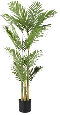 Artificial Palm Tree 4 Feet Artificial Palm Plant with Real Bark Design Faux Palm Tree for Indoor Outdoor Modern Decoration Plants in Pot for Home Office