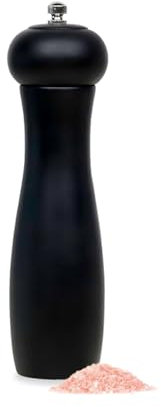 Wellong Macinapepe in legno, macinasale da 8 pollici con macinapepe a granulometria regolabile, manuale ricaricabile, macinino per sale e pepe legno di quercia cucina - Nero