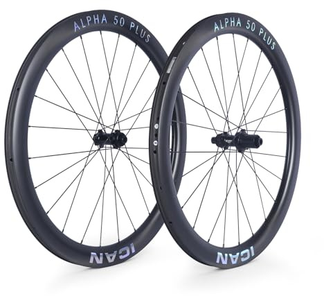 ICAN Alpha 40/50 Plus 1520g/1535g/1555g Carbon 700C Scheibenbremse Innenbreite 23mm (Kompatibel mit Road HG, Alpha 50 Plus Freilauf)