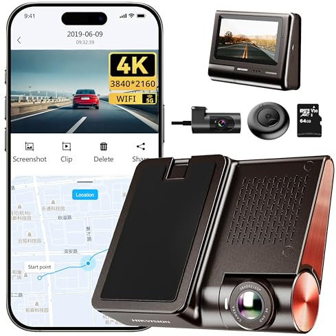 Hikvision Dashcam Auto Vorne Hinten 4K+1080P Dash Cam, 3” IPS-Touchscreen mit Nachtsicht, Dual Auto Kamera mit Parküberwachung, WiFi APP Steuerung, GPS, WDR,G-Sensor, Loop-Aufnahme, Max 320GB(G2 Pro)