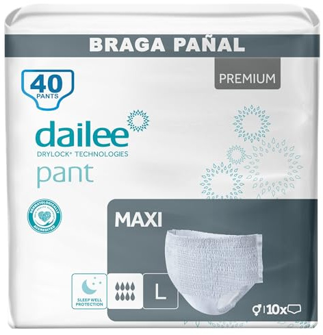 Dailee Pants Maxi L - 40x Couches Adultes, Couche Culotte Incontinence Femme et Homme - 4 Paquets de 10 Slip Incontinence, Culotte Jetable