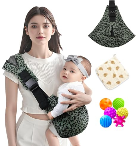 Bärsele för baby, justerbar bärsele, justerbar sele lätt småbarn bärare bekväm baby wrap bärare babybärare wrap för nyfödda upp till 3–36 månader (leopardgrön)