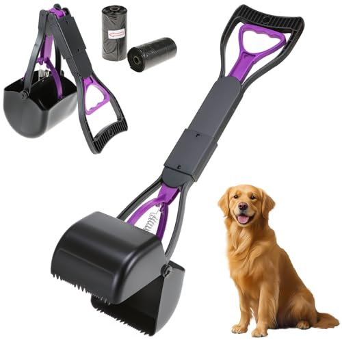 QWORK® 45CM Foldable Dog Pooper Scooper - Long Handle, Easy Squeeze Trigger with Jumbo Jaws - Ideal for Dogs & Cats on Grass & Gravel
