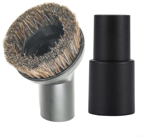 Spazzola rotonda per spolverare in crine di cavallo, compatibile con aspirapolvere Thomas Crooser da 32 mm, include adattatore per rimuovere polvere e peli di animali domestici su tappezzeria