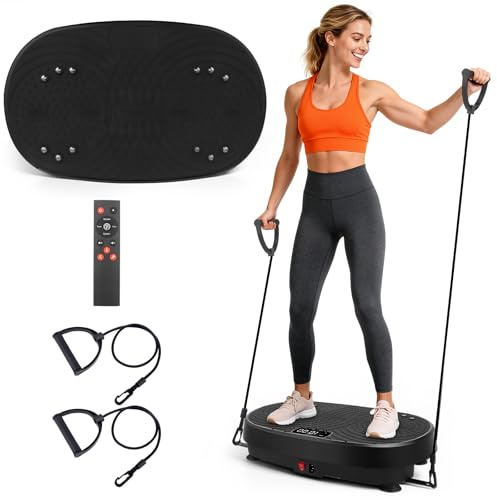 Plataforma Vibratoria, 6 Modos & 120 Velocidades Ajustables Plataforma Vibratoria con Bandas de Resistencia y Control Remoto, Temporizador para Casa/Gimnasio/Oficina (Compatible con Bluetooth)